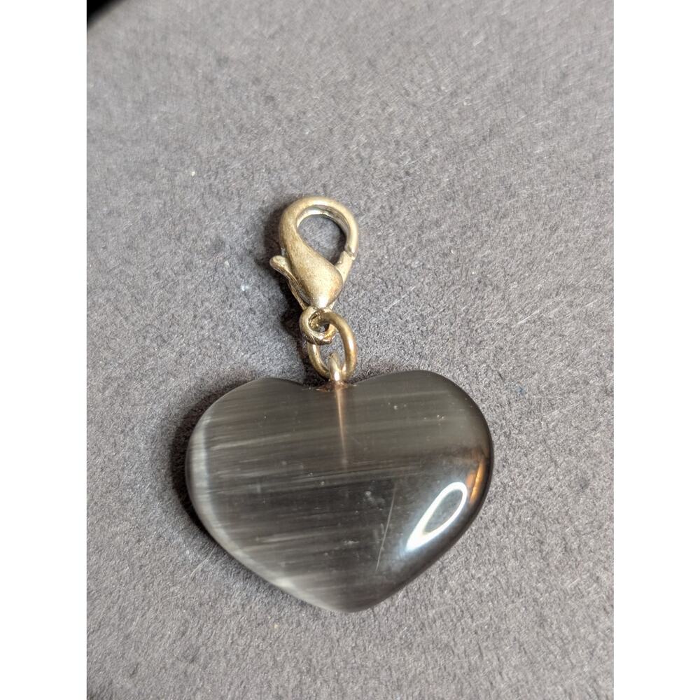 Vintage Steel Gray Cats Eye Glass Heart Charm